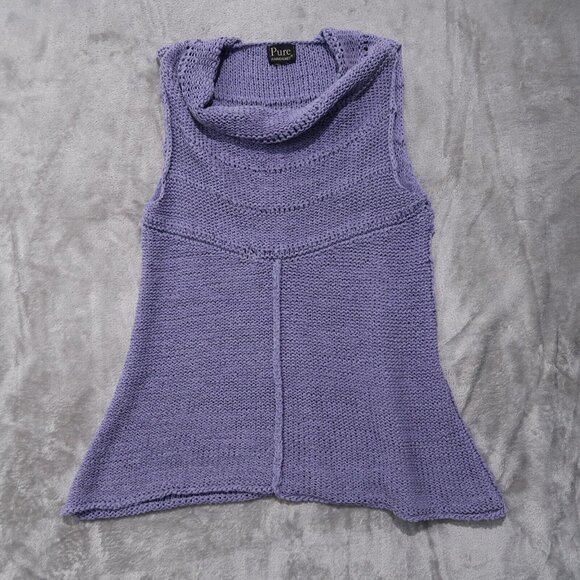 Pure Handknit Tops - Pure Handknit Sweater Womens M Purple Knit Tunic Cowl Neck Sleeveless Lagenlook